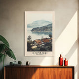 Sombori, Indonesia Watercolor Beach Print, Vacation Gift, Indonesia Wall Art, Framed Canvas Print, Framed Beach Painting