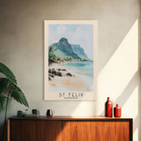 St Felix, Mauritius Watercolor Beach Print, Vacation Gift, Mauritius Wall Art, Framed Canvas Print, Framed Beach Painting