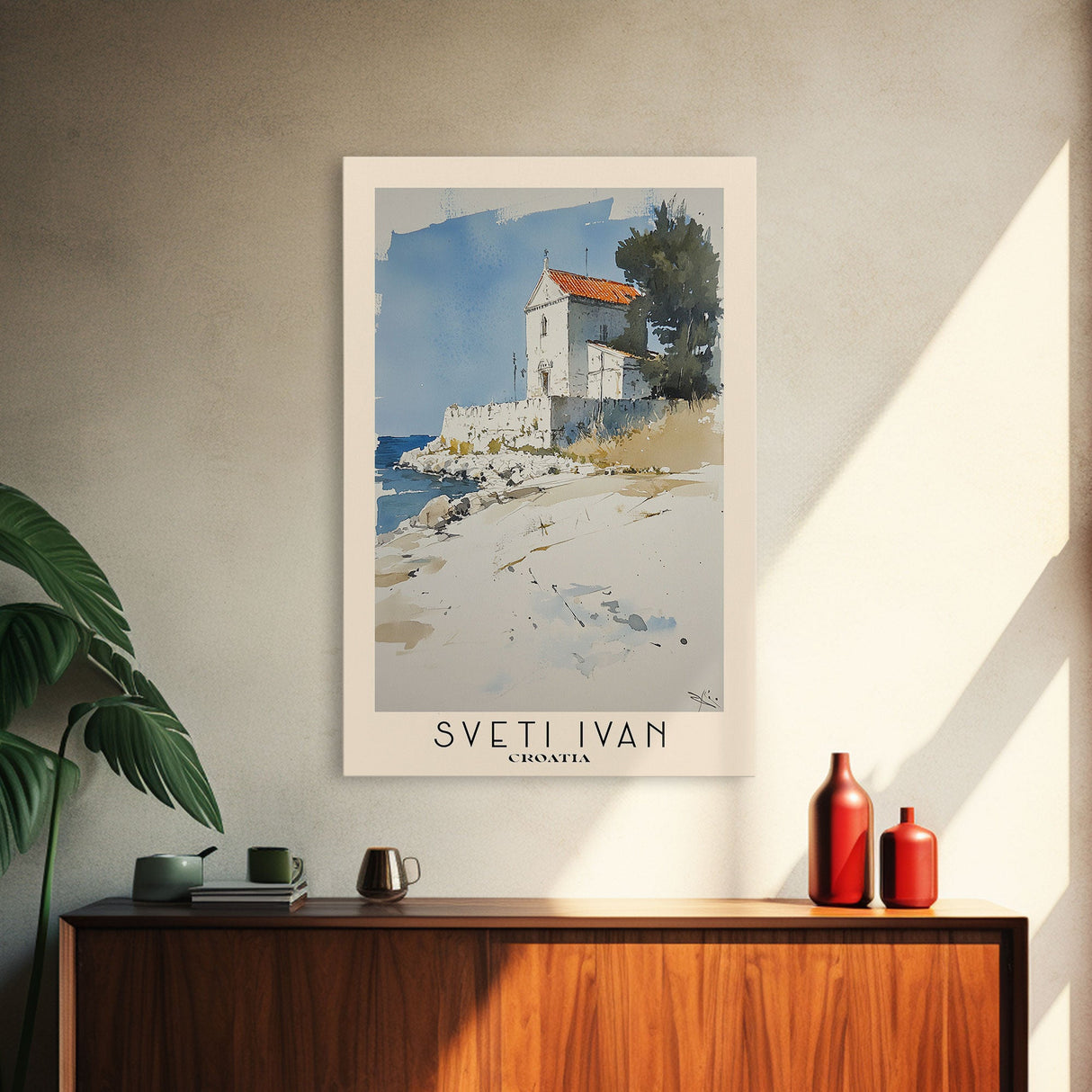 Sveti Ivan , Croatia Watercolor Beach Print, Vacation Gift, Croatia Wall Art, Framed Canvas Print, Framed Beach Painting