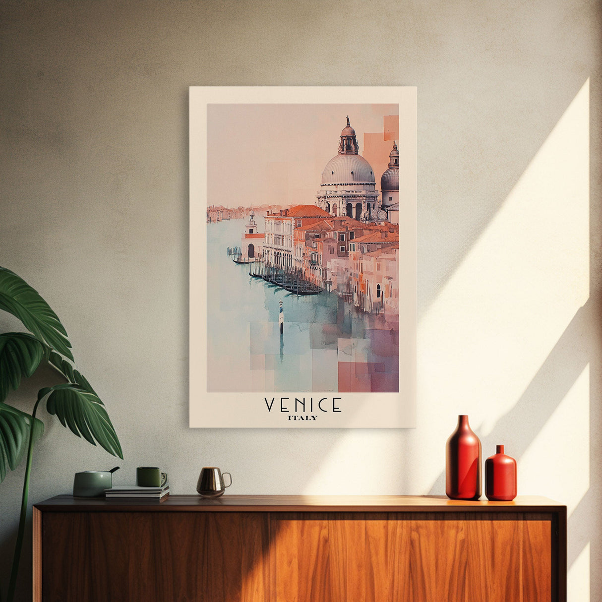 Venice, Italy Watercolor Beach Print, Vacation Gift, Italy Wall Art, Framed Canvas Print, Framed Beach Painting