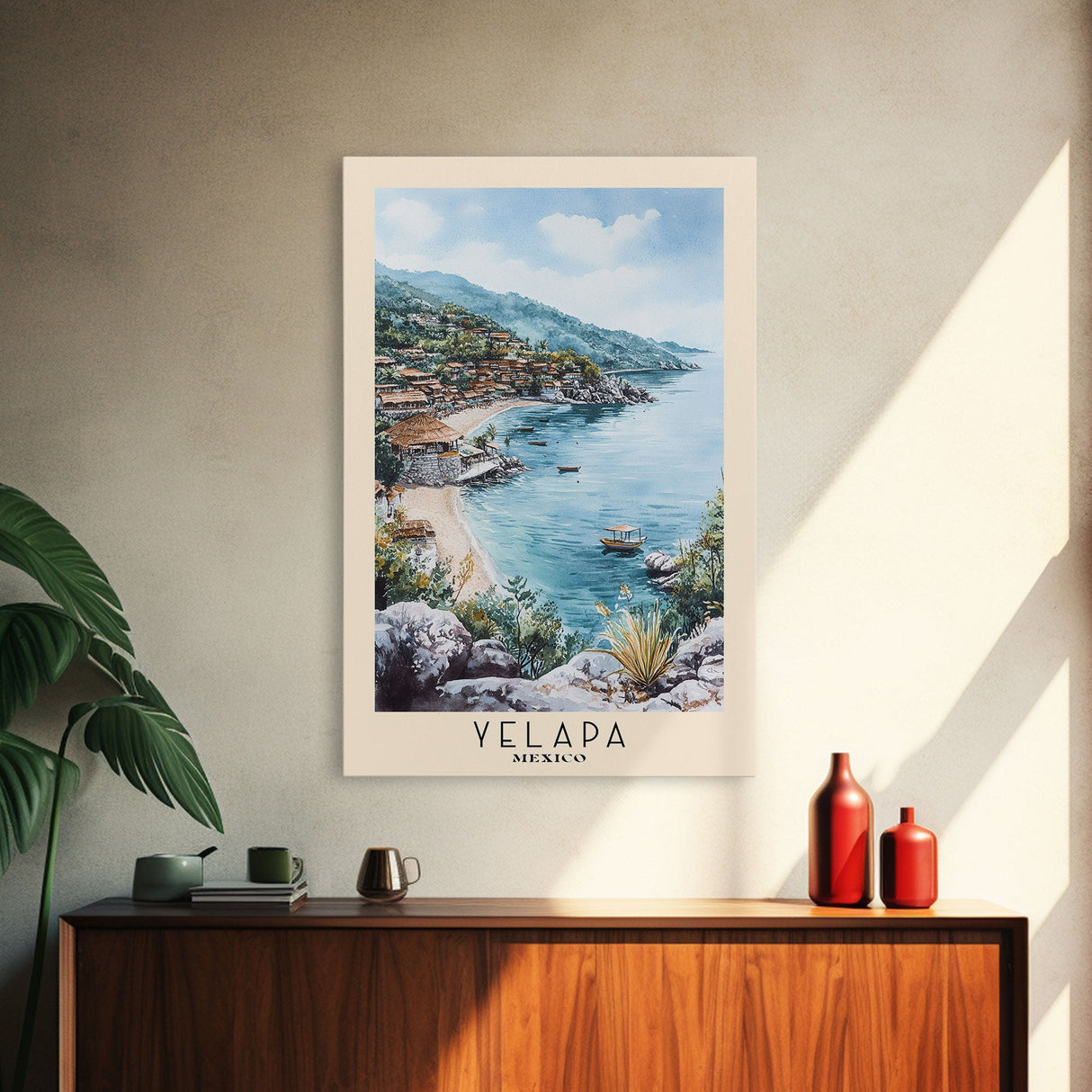 Yelapa, Mexico Watercolor Print, Vacation Gift, Mexico Wall Art, Beach Painting, Beach Decor, Large Wall Art, Wood Frame Art