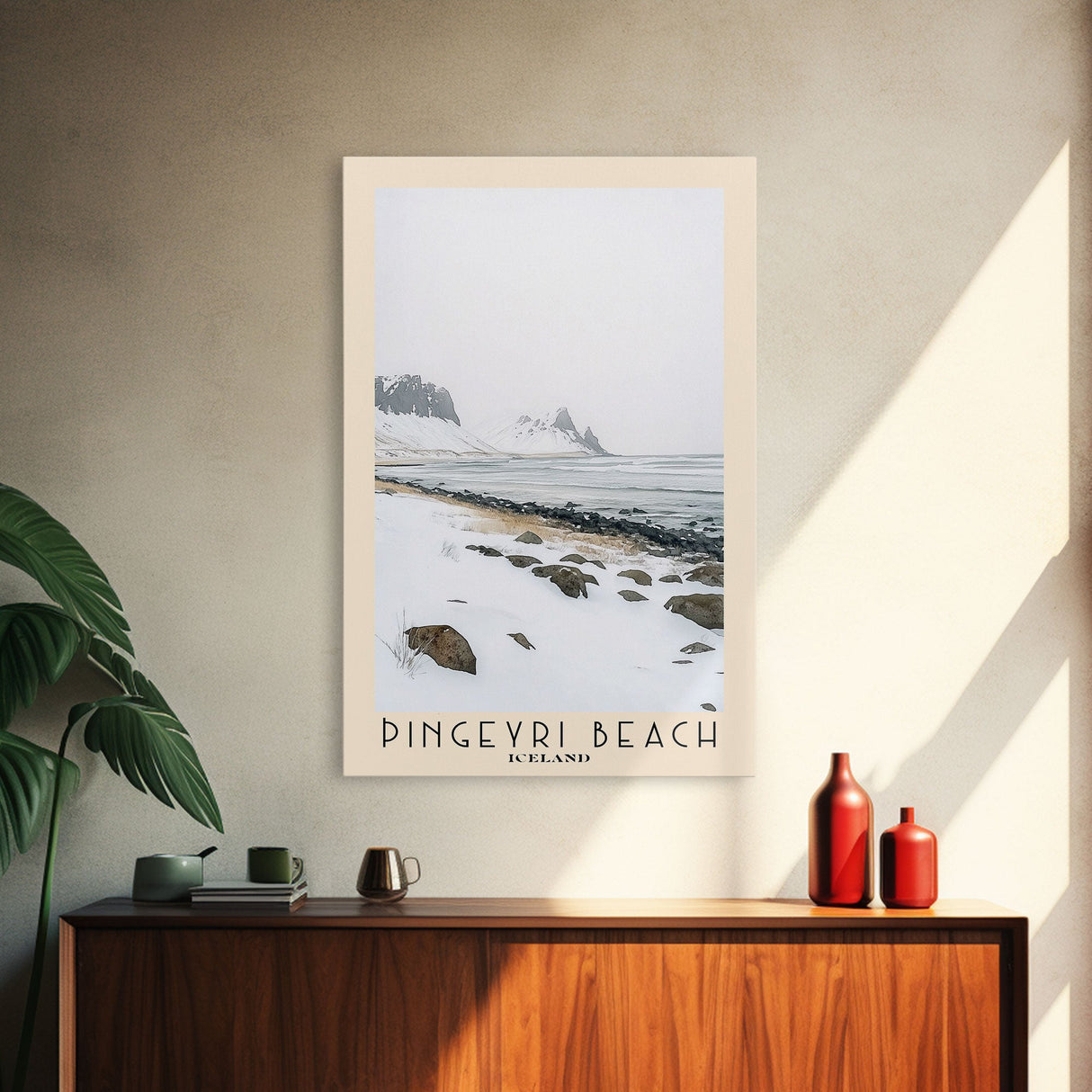 Þingeyri Beach, Iceland Watercolor Beach Print, Vacation Gift, Iceland Wall Art, Framed Canvas Print, Framed Beach Painting