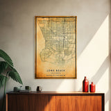 Old Map of Long Beach California, Distressed Vintage Map | Vintage Poster Wall Art Print | Wall Map Print | Old Map Print, Framed Canvas Map