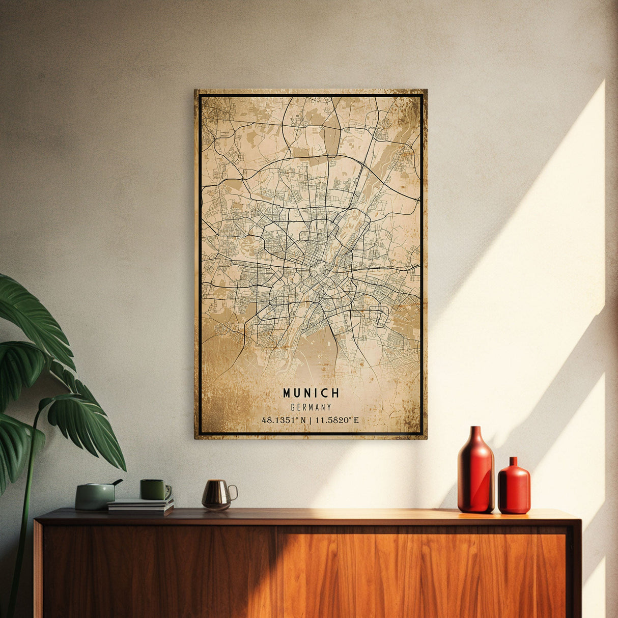 Munich map print poster or framed canvas, Munich Germany map print poster canvas, Munich city map print poster canvas, Vintage Travel Art