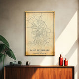 Saint Petersburg map print poster or framed canvas, St. Petersburg Russia map print canvas, city map print poster canvas, Vintage Travel Art