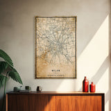 Vintage Milan Italy map print poster or framed canvas, Milan map print poster canvas, Milan city map print poster canvas, Travel Art