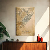 Barcelona Spain map print poster or framed canvas, Barcelona map print poster canvas, Spain city map print poster canvas, Vintage Travel Art