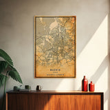 Madrid Spain map print poster or framed canvas, Madrid map print poster canvas, Madrid city map print poster canvas, Vintage Travel Art