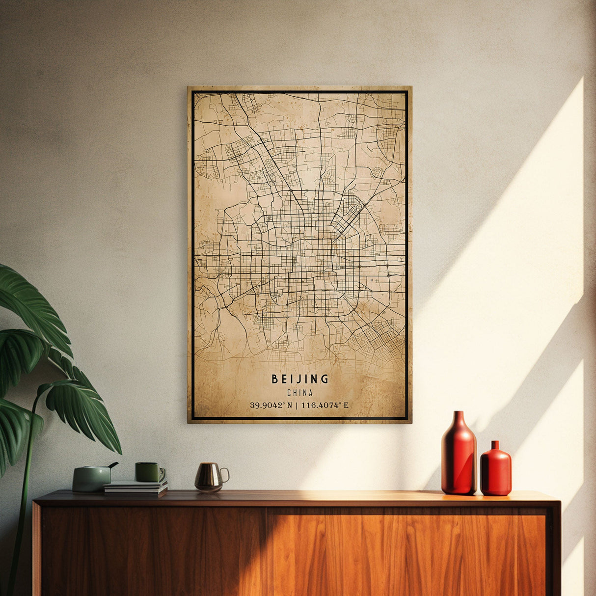 Beijing China map print poster or framed canvas, Beijing map print poster canvas, Beijing city map print poster canvas, Vintage Travel Art