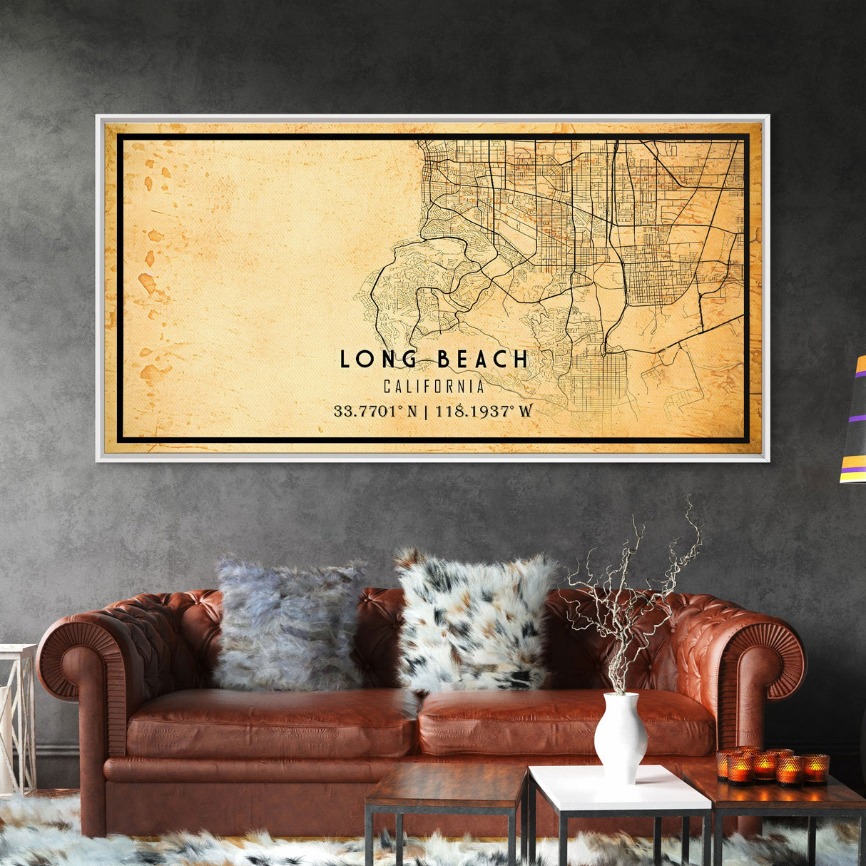 Long Beach map print poster or framed canvas | California map print poster canvas | Long Beach city map print poster canvas, distressed map