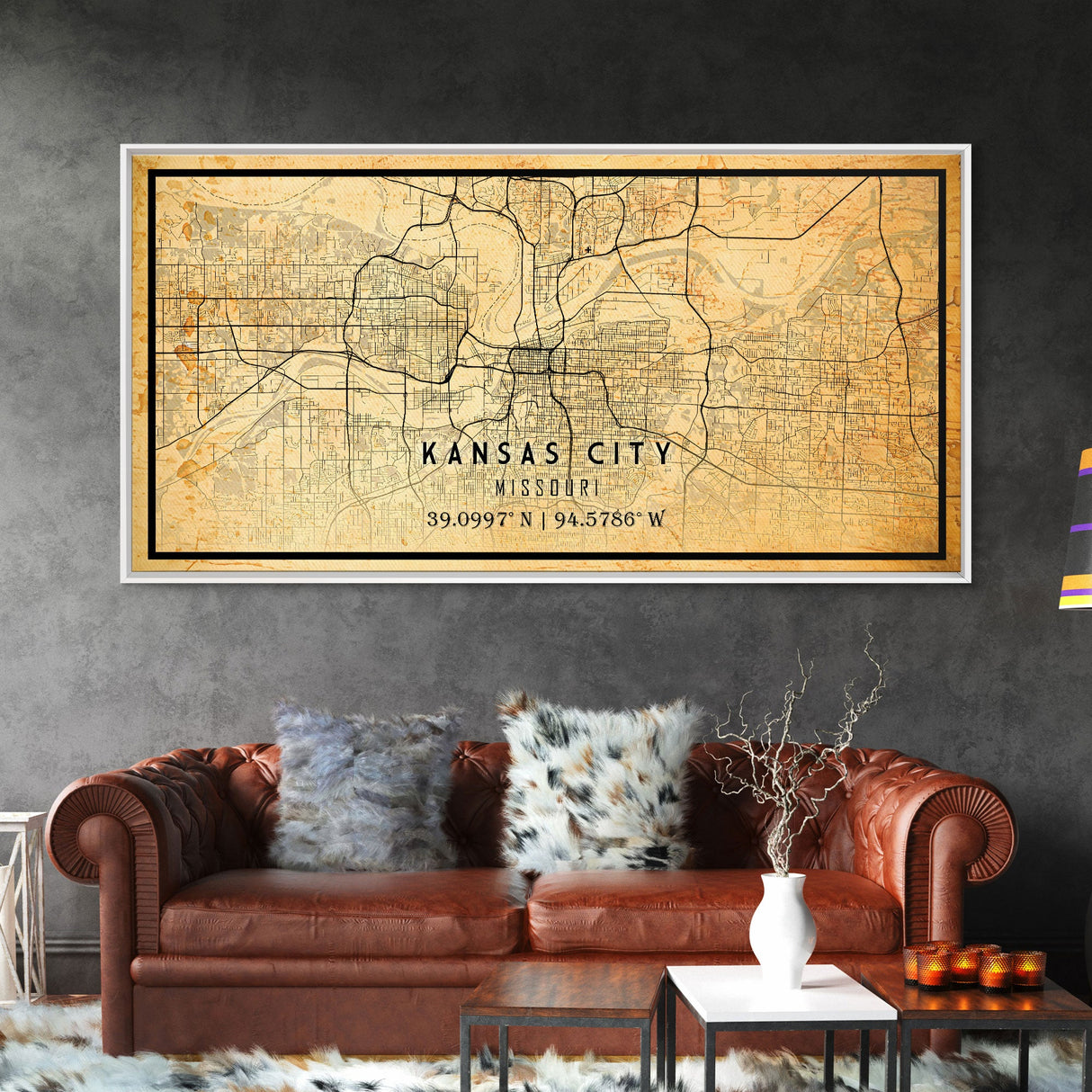 Kansas City Panoramic Map Print, Kansas Gifts, Map of Kansas City, Kansas City Missouri, Map Wall Art, Cool Office Wall Art For Him