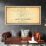 Saint Petersburg map print poster or framed canvas, St. Petersburg Russia map print canvas, city map print poster canvas, Vintage Travel Art