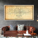 Vintage Wichita Kansas map print poster or framed canvas, Wichita map print poster canvas, Wichita city map print poster canvas, Travel Art