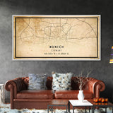 Munich map print poster or framed canvas, Munich Germany map print poster canvas, Munich city map print poster canvas, Vintage Travel Art