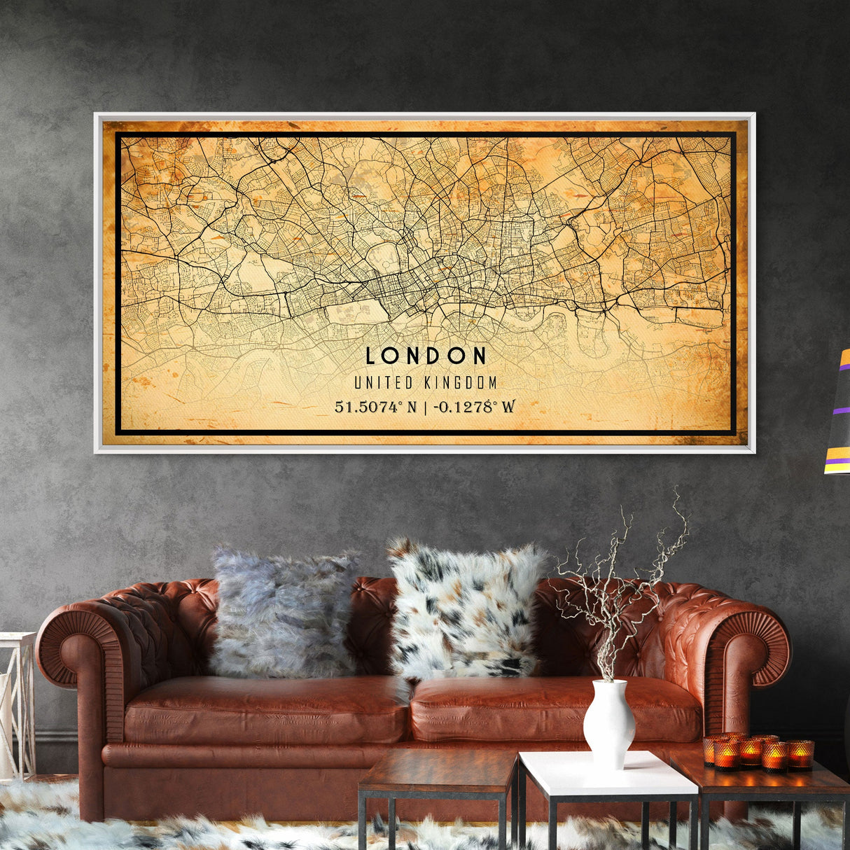 London UK map print poster or framed canvas, London map print poster canvas, London England city map print poster canvas, Vintage Travel Art