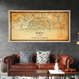 Paris France map print poster or framed canvas, Paris map print poster canvas, Paris France city map print poster canvas, Vintage Travel Art