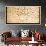 Panoramic Old Hamburg Germany City Map Wall Art Canvas Print, Vintage Style Hamburg Map, Framed Wall Art, Cool Hamburg Wall Art, Office Art