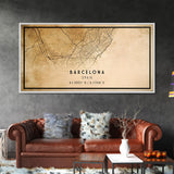 Barcelona Spain map print poster or framed canvas, Barcelona map print poster canvas, Spain city map print poster canvas, Vintage Travel Art