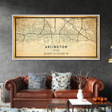 Arlington Texas map print poster or framed canvas, Arlington map print poster canvas, Texas city map print poster canvas, Vintage Travel Art