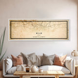 Panoramic Vintage Milan Italy map print poster or framed canvas, Milan map print poster canvas, city map print poster canvas, Travel Art