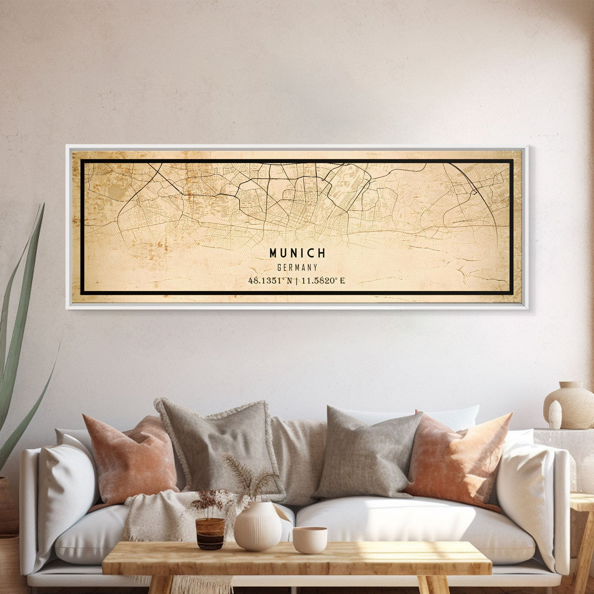 Munich Panoramic map print poster or framed canvas, Munich Germany map print poster canvas, city map print poster canvas, Vintage Travel Art