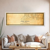 Old Panoramic Map of Long Beach California, Distressed Vintage Map | Vintage Poster Wall Art Print | Old Map Print, Framed Canvas Map