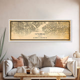 Vintage Panoramic Istanbul City Map Wall Art Canvas Print, Distressed Istanbul Map, Framed Wall Art, Cool Turkey Travel Wall Art, Office Art