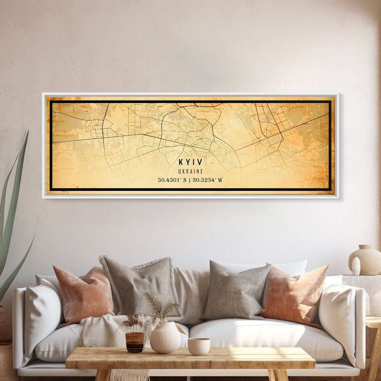 Old Panoramic Kyiv Ukraine City Map Wall Art Canvas Print, Vintage Style Kyiv Map, Framed Wall Art, Cool Kyiv Ukraine Wall Art, Office Art