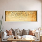 Panoramic Paris France map print poster or framed canvas, Paris map print poster canvas, city map print poster canvas, Vintage Travel Art