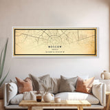 Vintage Style Panoramic Moscow City Map Wall Art Canvas Print, Distressed Russia Map, Framed Wall Art, Cool Travel Wall Art, Office Art