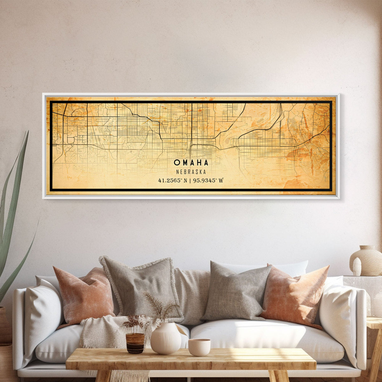 Panoramic Omaha Nebraska map print poster or framed canvas, Omaha map print poster canvas, city map print poster canvas, Vintage Travel Art