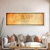 Panoramic Nashville Map Print, Framed Canvas Wall Art, Tennessee Street Map Art, Davidson City Street Road Map Wall Decor Panoramic Art