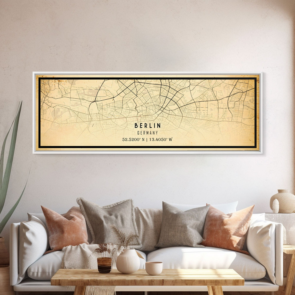 Panoramic Vintage Berlin Germany map print poster or framed canvas, map print poster canvas, Berlin city map print poster canvas, Travel Art