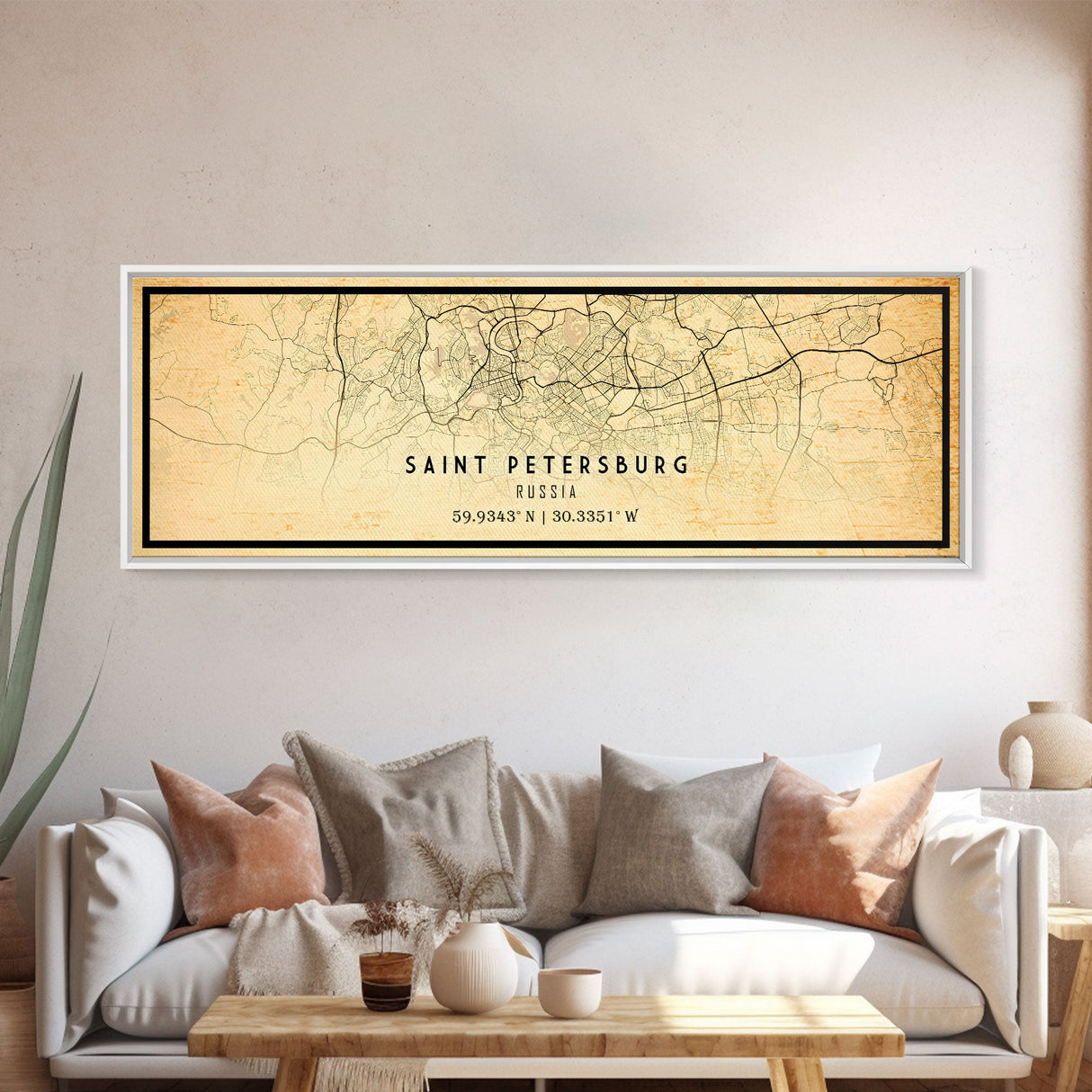 Panoramic Saint Petersburg map print poster or framed canvas, Russia map print canvas, city map print poster canvas, Vintage Travel Art