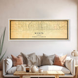 Panoramic Vintage Wichita Kansas map print poster or framed canvas, map print poster canvas, Wichita city map print canvas, Travel Art