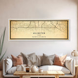 Panoramic Arlington Texas map print poster or framed canvas, Arlington map print poster canvas, city map print canvas, Vintage Travel Art