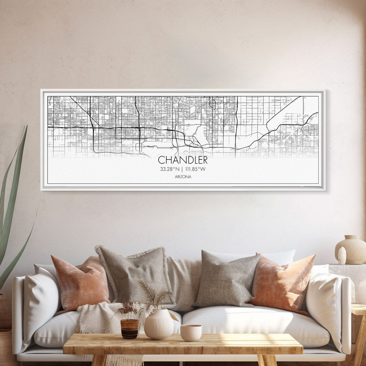 Panoramic Chandler City Map, Arizona Art, Map Print, Minimalist Wall Art, Canvas Art, Housewarming Gift, Street Map Art, Closing Gift