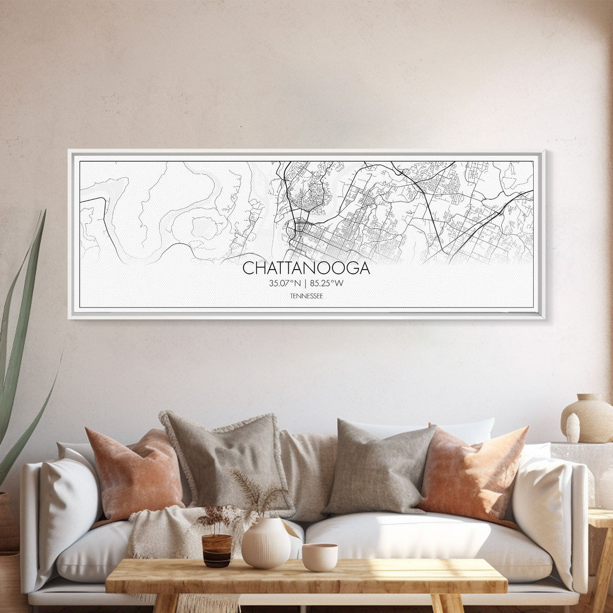 Panoramic Chattanooga City Map, Tennessee Art, Map Print, Minimalist Wall Art, Canvas Art, Housewarming Gift, Street Map Art, Closing Gift