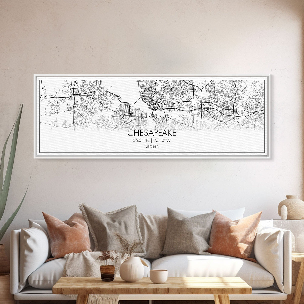 Panoramic Chesapeake City Map, Virginia Art, Map Print, Minimalist Wall Art, Canvas Art, Housewarming Gift, Street Map Art, Closing Gift