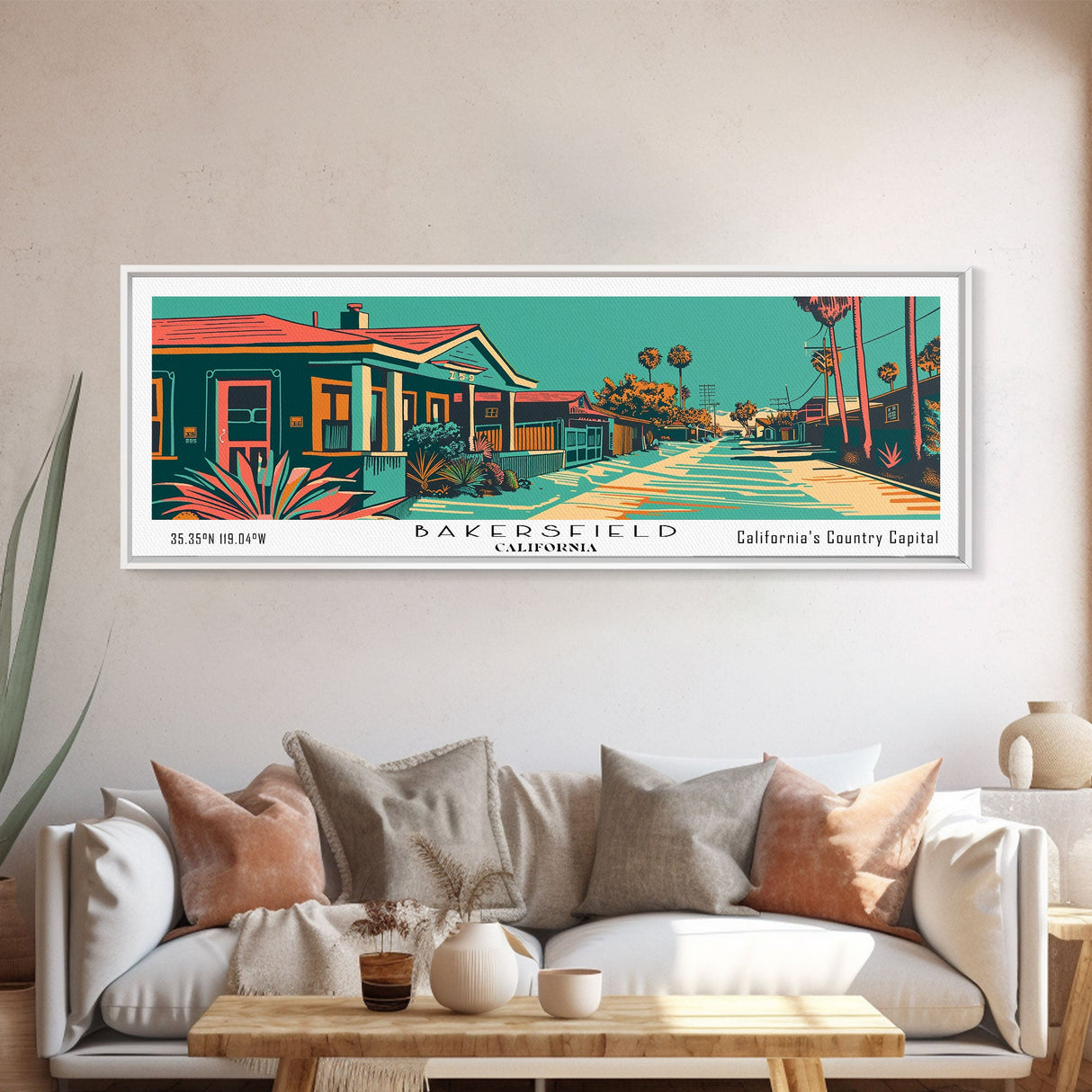 Bakersfield California Panoramic Travel Poster Canvas Print