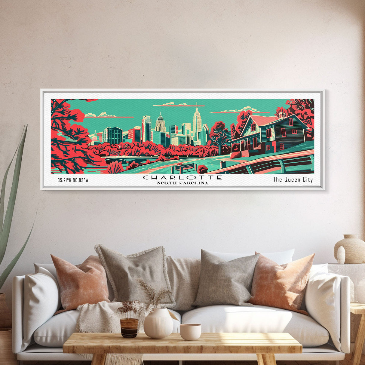 Charlotte North Carolina Panoramic Travel Poster Canvas Print