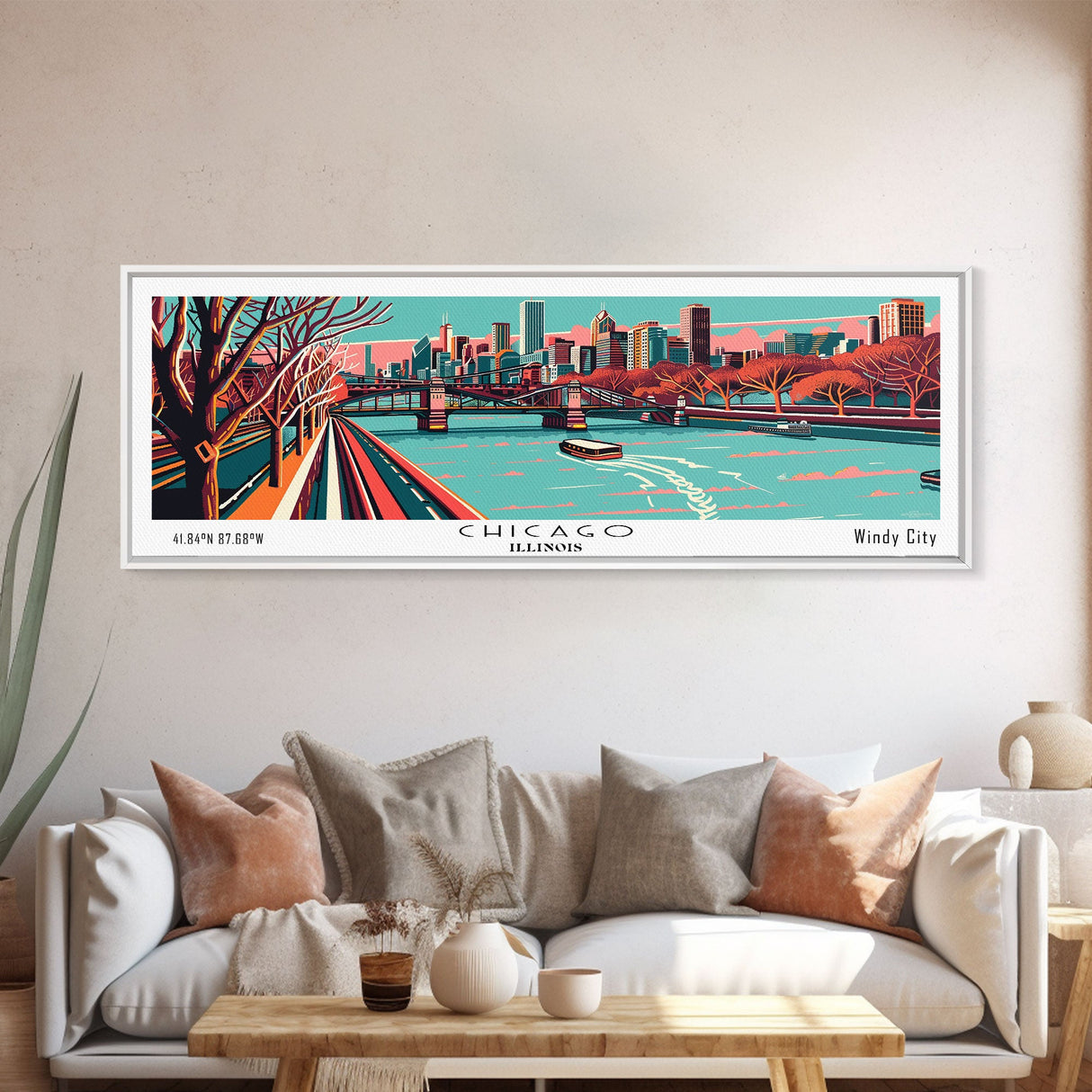 Chicago Illinois Panoramic Travel Poster Canvas Print