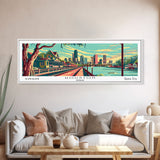 Houston Texas Panoramic Travel Poster Framed Canvas Print, Mid Century Modern Art, Pop Art Style, Wall Art, Living Room Decor, Home Decor, Retro Style Art