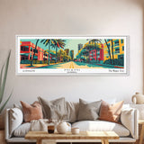 Miami Florida Panoramic Painting Framed Canvas Print, Travel Poster, Mid Century Modern Art, Pop Art Style, Wall Decor, Office Wall Art