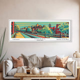 Omaha Nebraska Panoramic Painting Framed Canvas Print, Travel Poster, Mid Century Modern Art, Pop Art Style, Wall Art, Home Decor