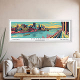 Pittsburgh Pennsylvania Panoramic Painting Framed Canvas Print, Travel Poster, Mid Century Modern Art, Pop Art Style, Wall Decor, Retro Style Art