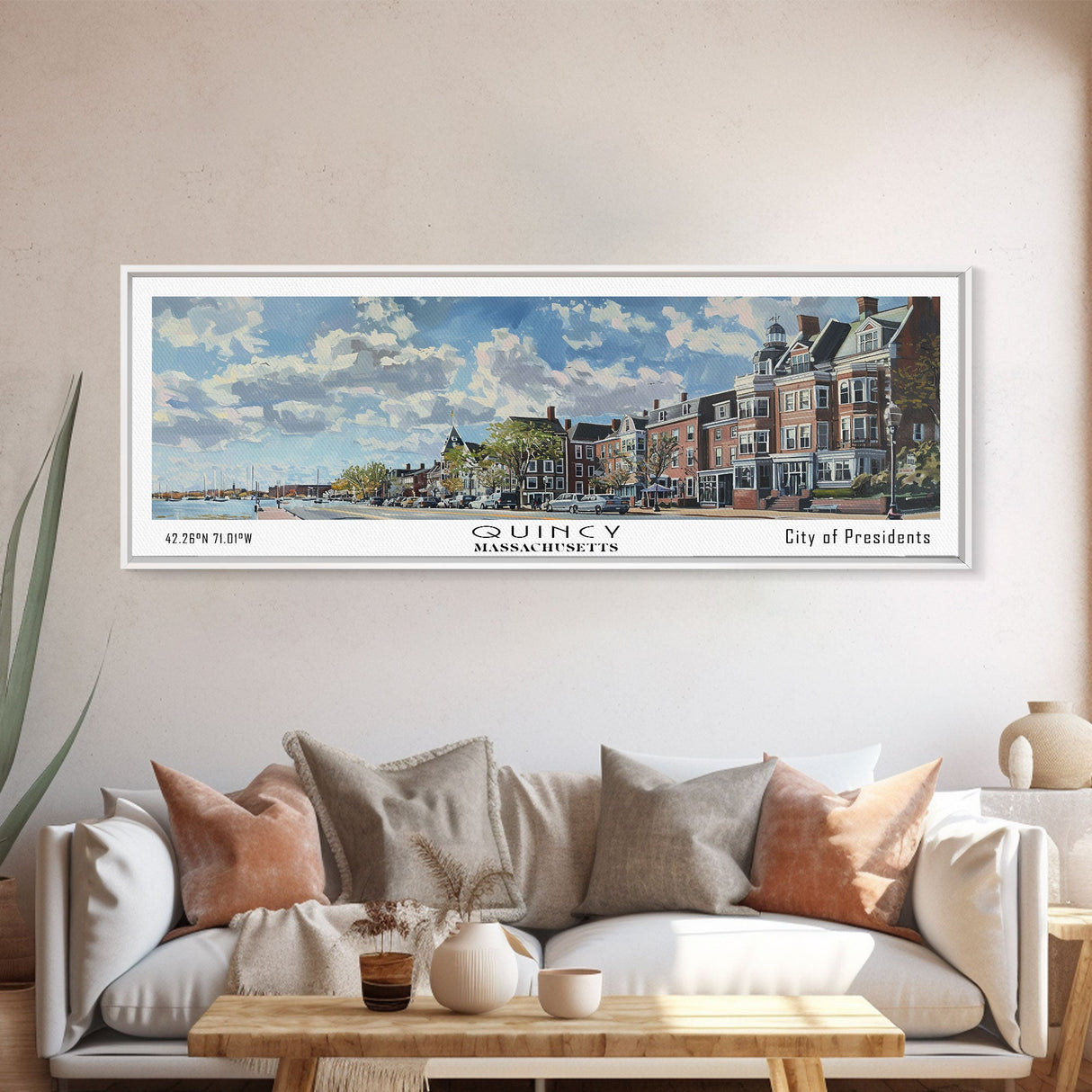 Quincy Massachusetts Panoramic Print, Elegant Framed Canvas Print, Travel Poster Art, Home Decoration, Office Wall Art, Gift Idea