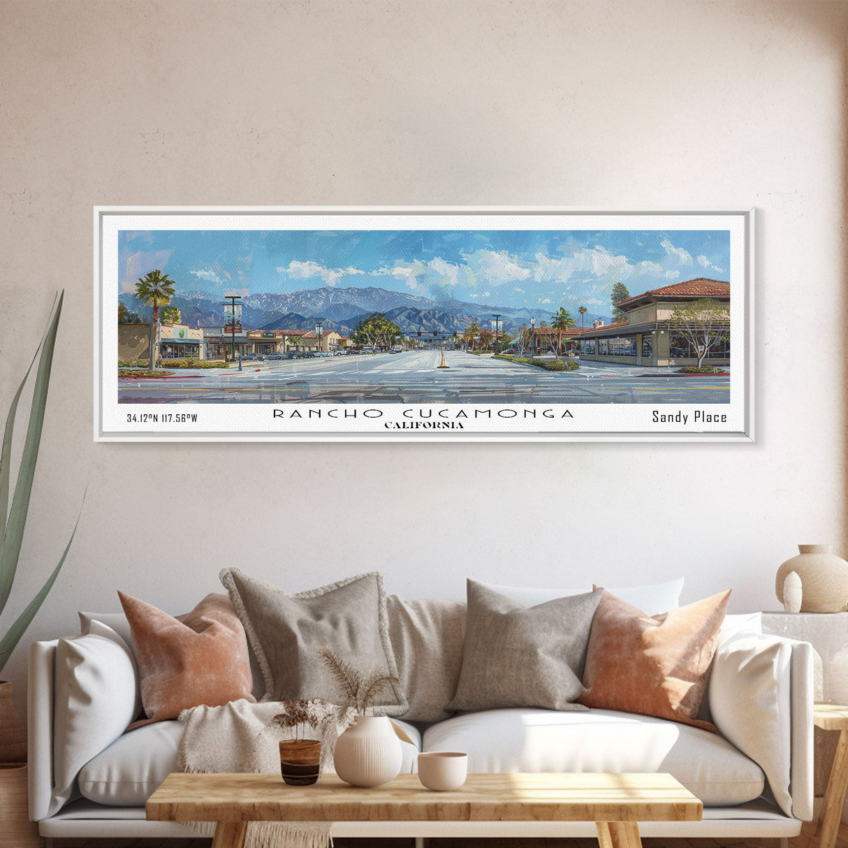 Rancho Cucamonga California Panoramic Print, Stylish Framed Canvas Print, Travel Poster Art, Home Decor, Office Wall Art