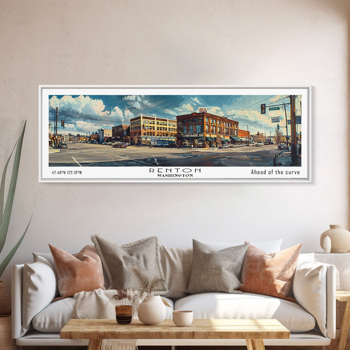 Renton Washington Panoramic Print, Creative Framed Canvas Print, City Travel Poster, Living Room Art, Home Decor, Unique Gift