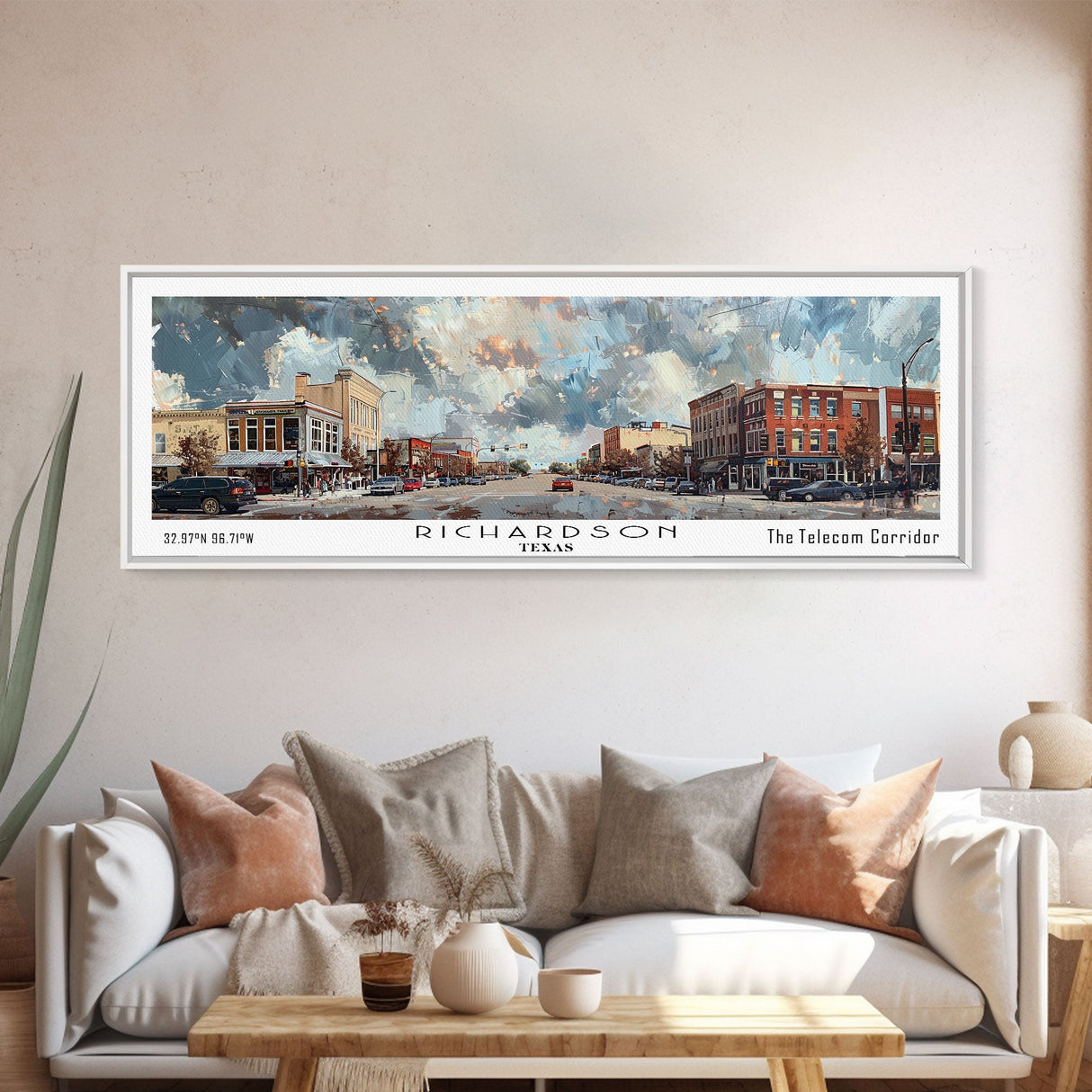 Richardson Texas Panoramic Print, Beautiful Framed Canvas Print, City Travel Poster, Living Room Decor, Office Wall Art